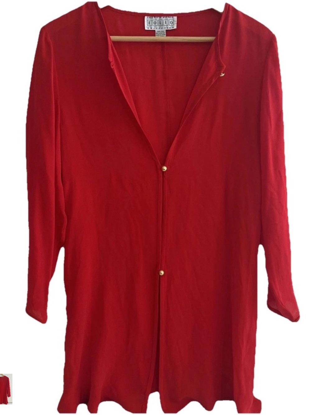 Saks Fifth Avenue Red Long Sleeve Tunic with Gold Buttons